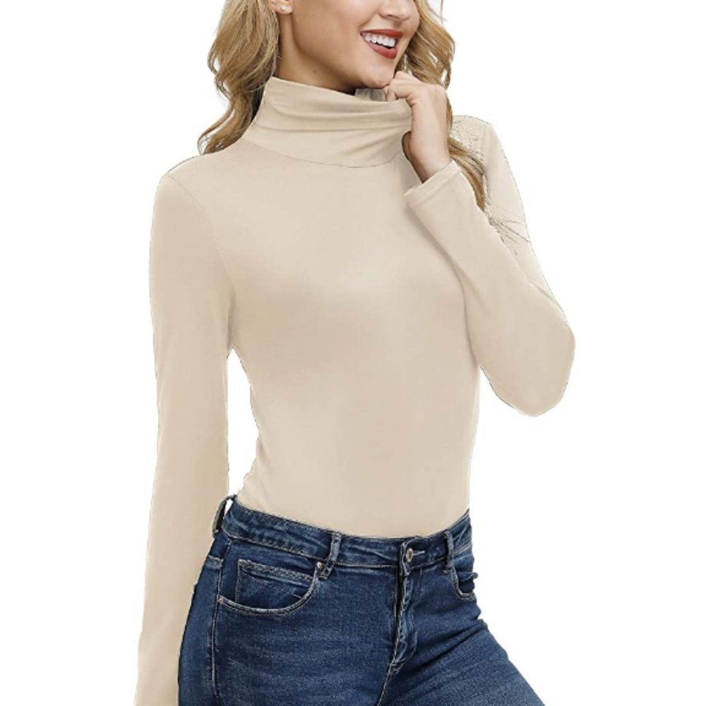 Satinior Long Sleeve Turtleneck Pale Yellow Size Medium